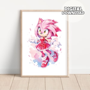 Pósteres de Sonic para guardería de Amy Rose: acuarela de Tails, impresiones para niños, decoración de sala de juegos, decoración de habitación, regalo para niños, Amy Rose