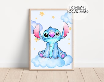 Póster de puntadas para guardería: dibujo de arte de pared, regalo para baby shower, temática de puntadas, acuarela colorida, decoración de sala de juegos, habitación de bebé, imprimible