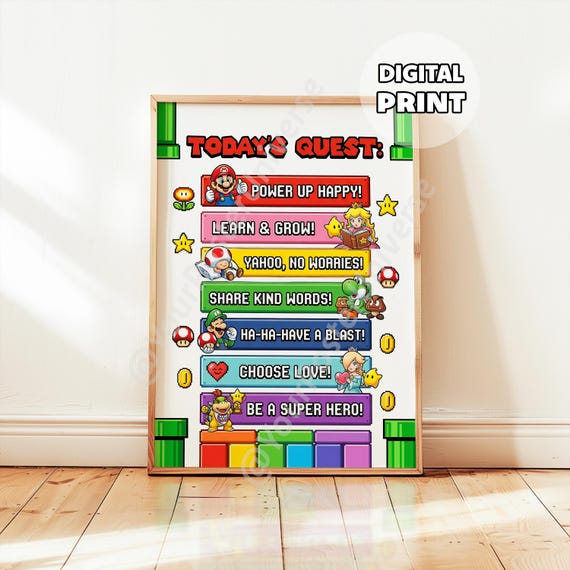 Super Mario Affirmation Print- Prints for Kids, Classroom Decor, Mario Themed, Digital Download, Playroom Decor, Morning Motivation Wall Art