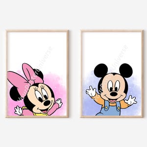 Baby Mickey & Friends Prints - Baby Mouses, Nursery Decor, Playroom Decoration, Prints for Kids, Kids Room, Baby Shower Gift, Watercolor
