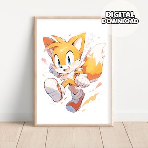 Nursery Sonic The Hedgehog Posters - Watercolor Tails, Prints for Kids, Playroom Decor, Decoration Room, Gift for Kids, Birthday Wall Art