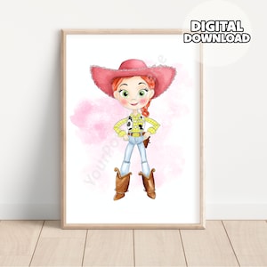 Nursery Toy Story Wall Art - Prints for Kids, Playroom Art, Children Room, Digital Download, Watercolor Drawing Jessie Toy, Kids Decor
