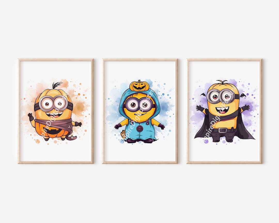 3 Halloween Drawing Minions Poster - Wall Decor, Nursery Room ...