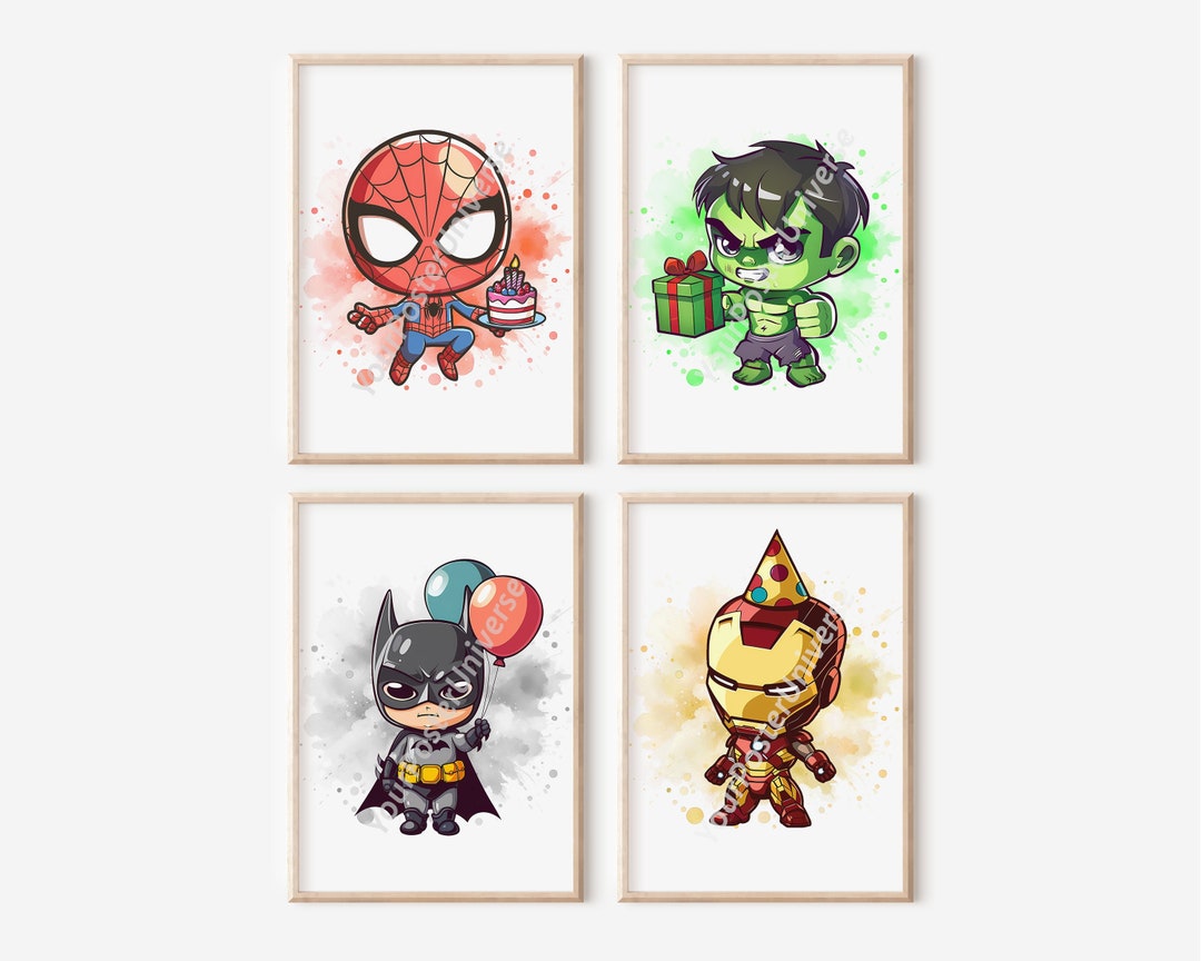 Drawing Nursery Superheroes Wall Art - Set of 4, Superhero Wall Decor ...