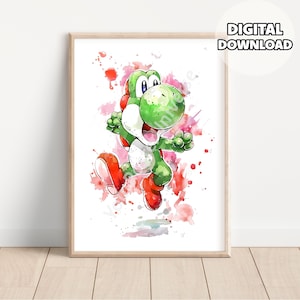 Super Mario Bros Prints - Mario und Luigi Poster, Kinderzimmer Dekor, Digital Download, Gaming Room Decor, Spielzimmer, Babyparty, Zeichnung Yoshi