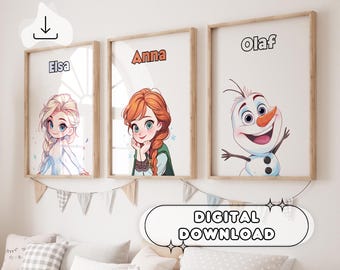 Set Of 3 Frozen Posters - Frozen Wall Art, Kids Room Decor, Nursery Print, Printable Poster, Digital Download, Party Decor, Olaf, Minimalist