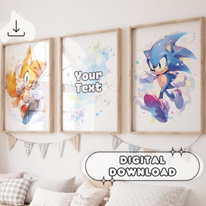 3 poster personalizzati di Sonic - Disegni da parete, stampe per la cameretta dei bambini, decorazioni per bambini, baby shower, regali per bambini, Sonic The Hedgehog, Tails, arte