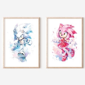 Gentle Watercolor Sonic Poster Set - Digital Print, Kids Room Decor ...