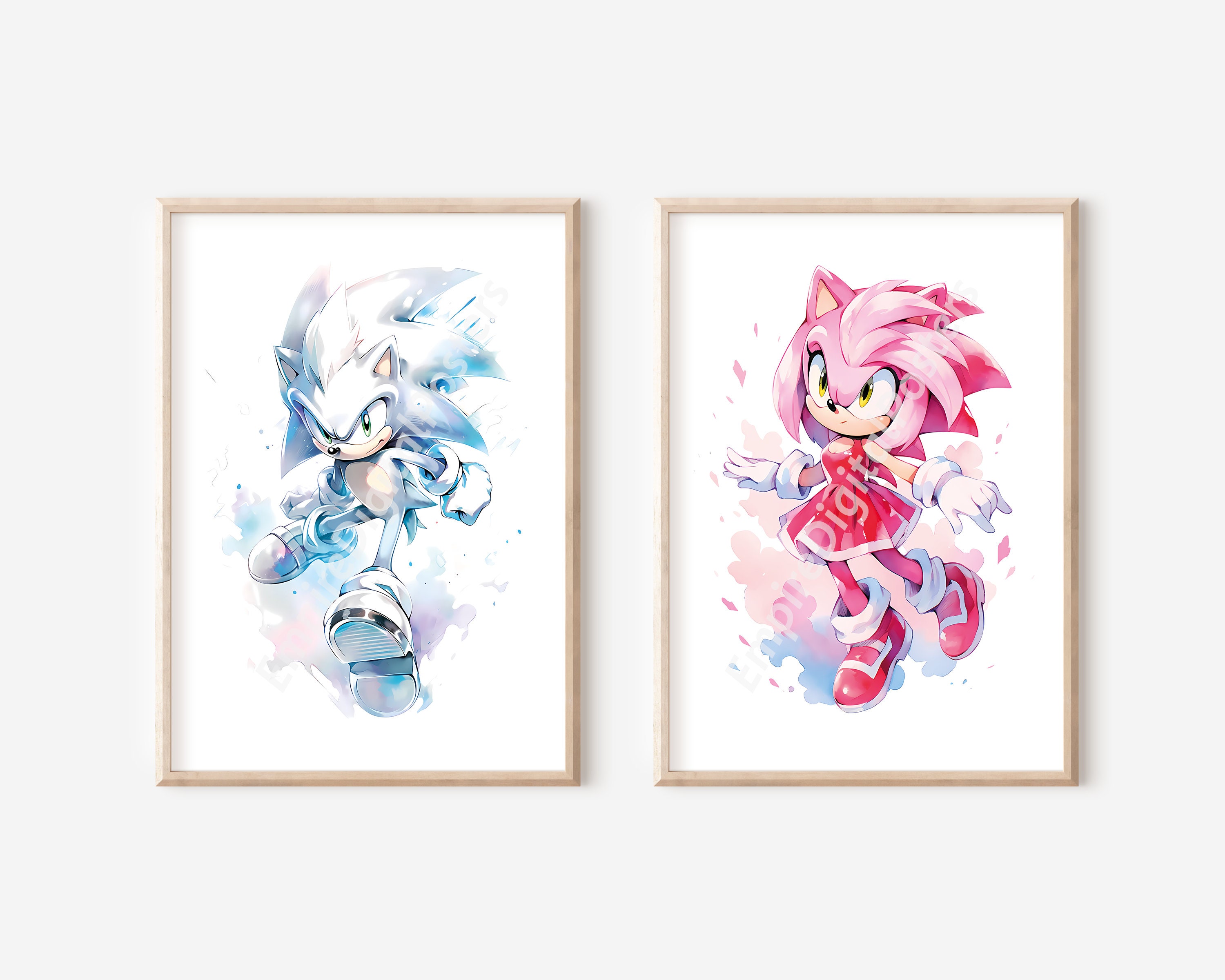 Gentle Watercolor Sonic Poster Set - Digital Print, Kids Room Decor ...