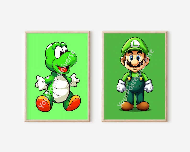 Set of 4 Super Mario Bros Poster - Gaming Room, Gift for Gamer, Mario ...