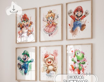 スーパーマリオのプリントセット9点、マリオのウォールアート