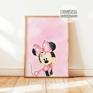 Drawing Pink Minnie Mouse Poster - Watercolor Minnie, Drawing Mickey & Friends, Girls Room Decor, Nursery Wall Art, Playroom Decoration