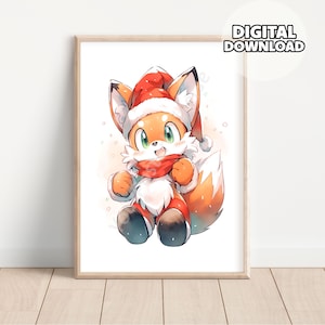 Christmas Tails The Hedgehog Print - Drawing Tails Sonic Poster, Baby Shower,, Kids Room Decor, Playroom, Toddler Room, Digital Download