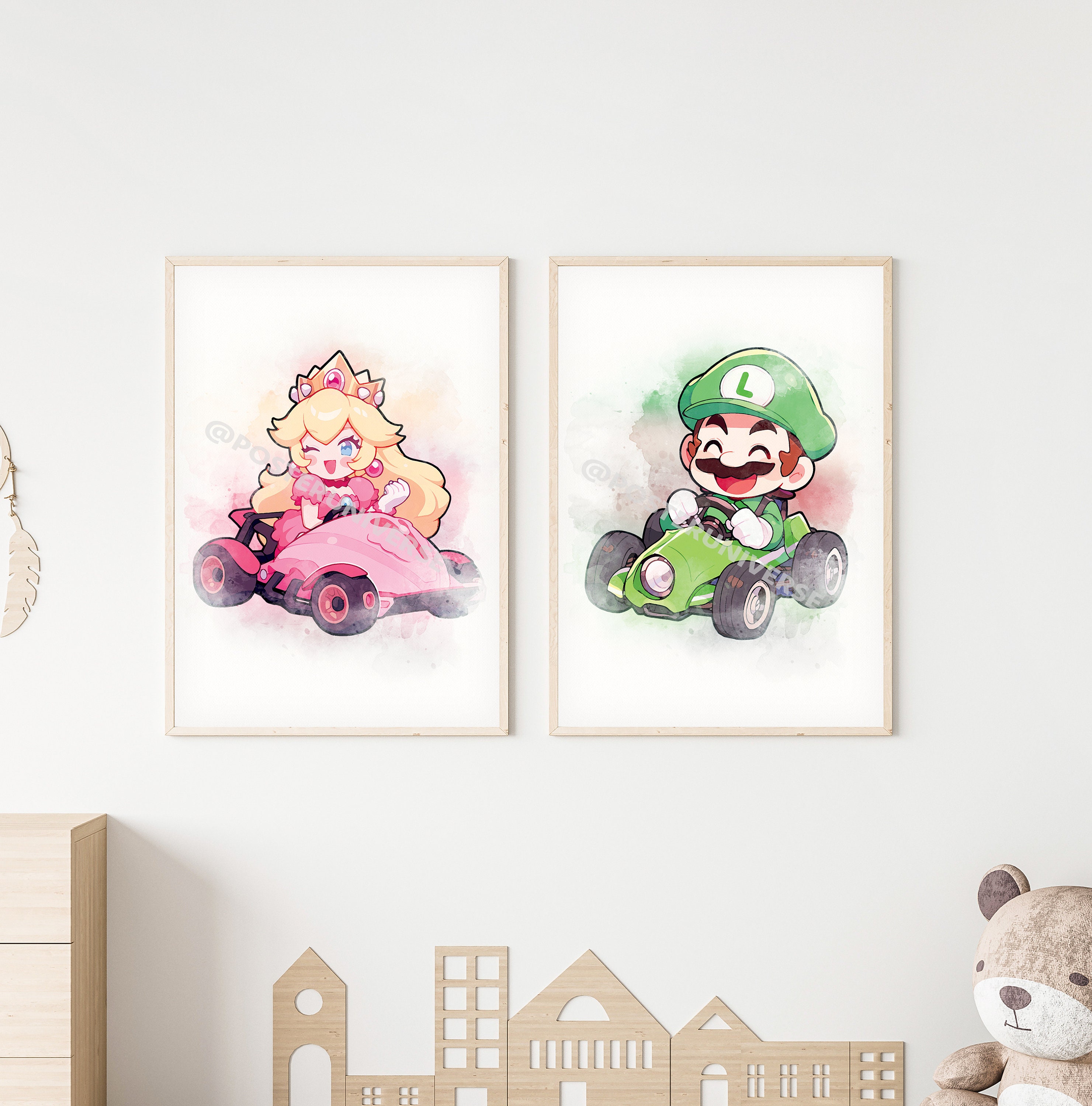 Set of 5 Watercolor Mario Kart Posters - Nursery Decor, Prints for Kids ...