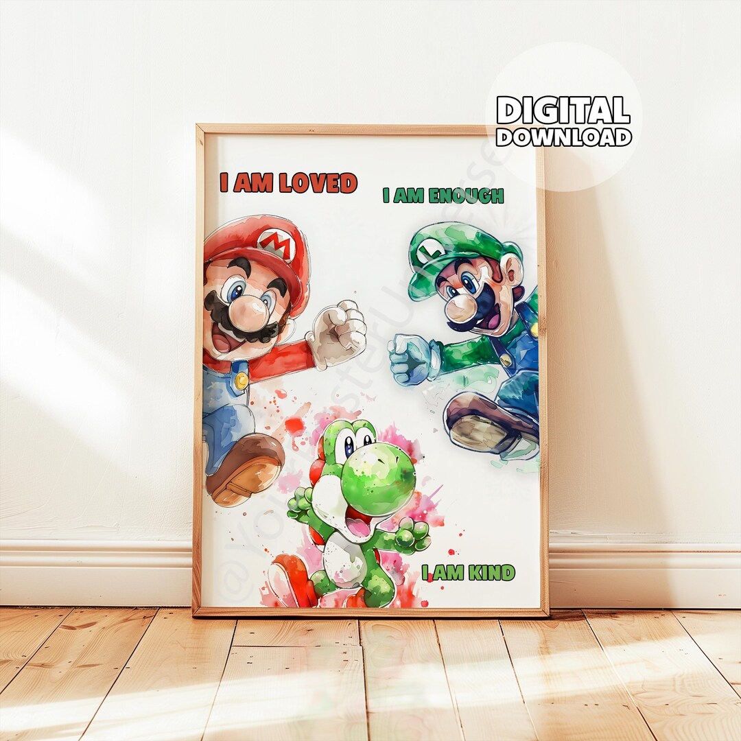Mario Optimistic Super Mario Bros Affirmation Poster - Watercolor Kids Room Decor ...