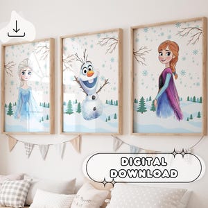 3 Nursery Frozen Prints - Nursery Decor, Frozen Wall Art, Princess Elsa, Olaf, Anna, Gift for Girls, Girls Room Decor, Baby Shower, Digital