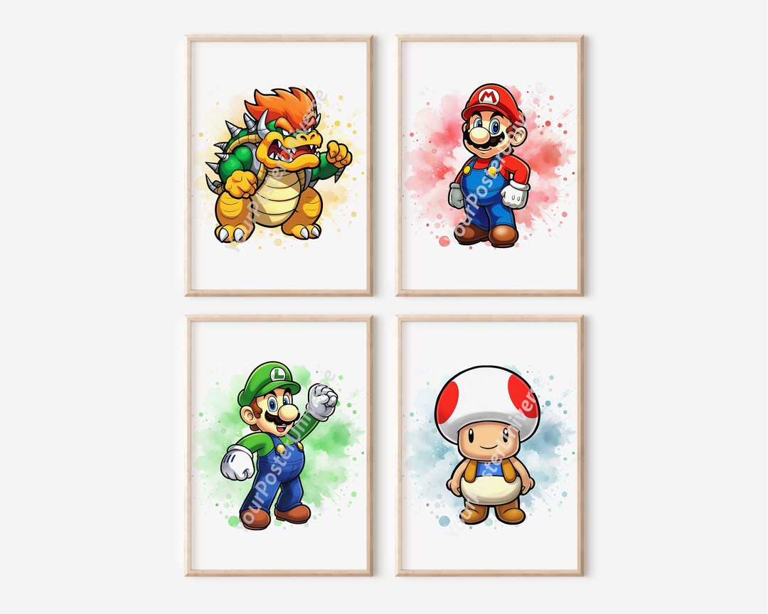 Watercolor Super Mario Wall Art - Nursery Decor, Mario and Luigi ...