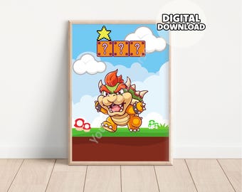 Cartoon Super Mario Bros Poster - Gaming Room, Kids Room Decoration, Video Game Poster, Mario & Luigi, Bowser Mario Wall Art, Nursery Prints