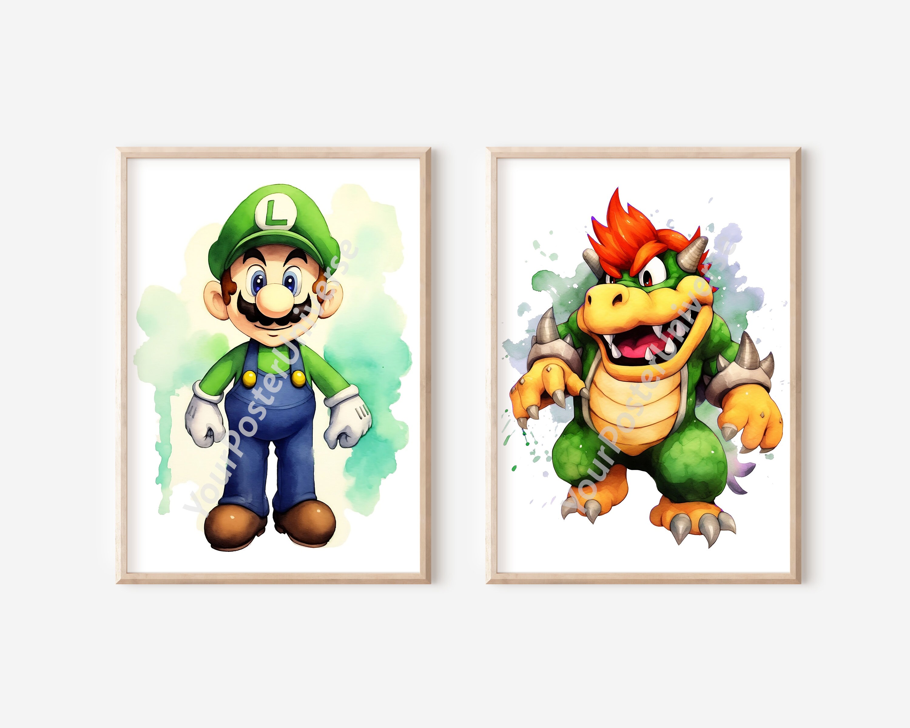 Set of 4 Super Mario Wall Art - Watercolor Painting, Princess Peach ...