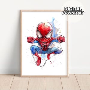 Impresión de superhéroe para guardería: póster con dibujo de araña, baby shower, regalo para niños, decoración de habitación de bebés, sala de juegos, habitación de niños pequeños, descarga digital