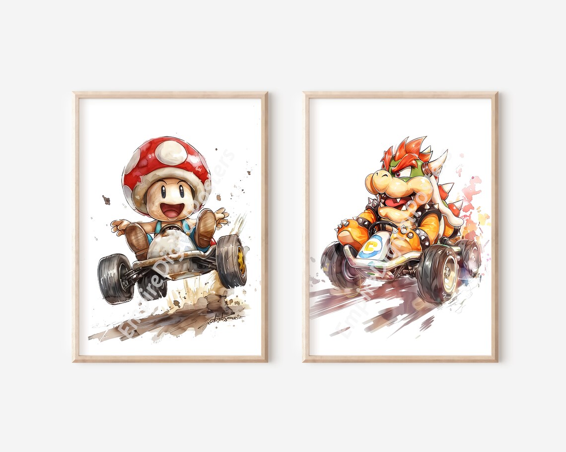 Set of 6 Super Mario Kart - Nursery Prints, Wall Art, Mario and Luigi ...