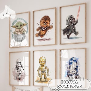 Set Of 6 Drawing Star Wars Posters - Star Wars Wall Art, Star Wars Decoration Prints, Gift for Kids, Kids Room Decor, Party Decor, Baby Art