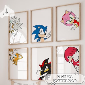 6 láminas de Sonic The Hedgehog: pósteres minimalistas, láminas para niños, decoración de guardería, póster de Sonic, Tails, listas para imprimir, arte de pared de anime