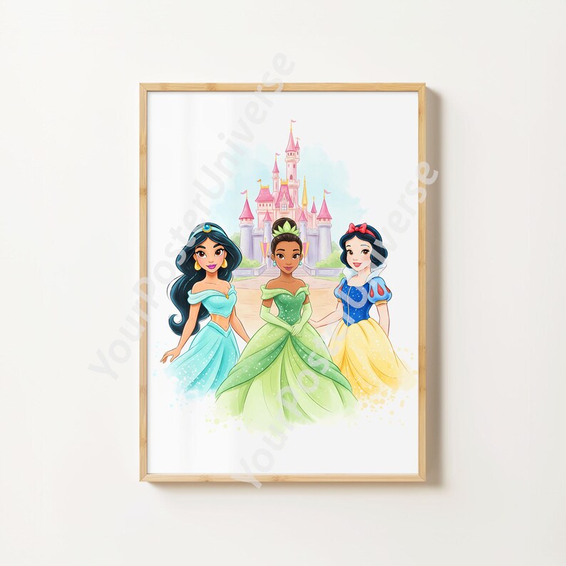 Drawing 3 Princesses Castle Poster, Princess Fairy Tale, Watercolor ...