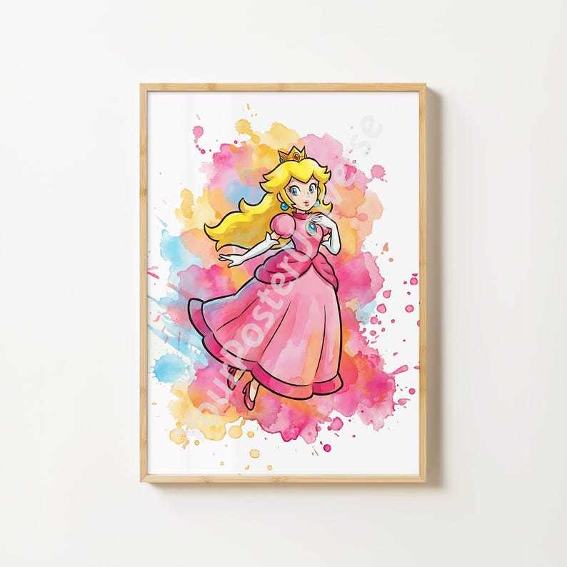 Super Mario Bros Prints - Princess Peach Poster, Nursery Decor, Digital ...