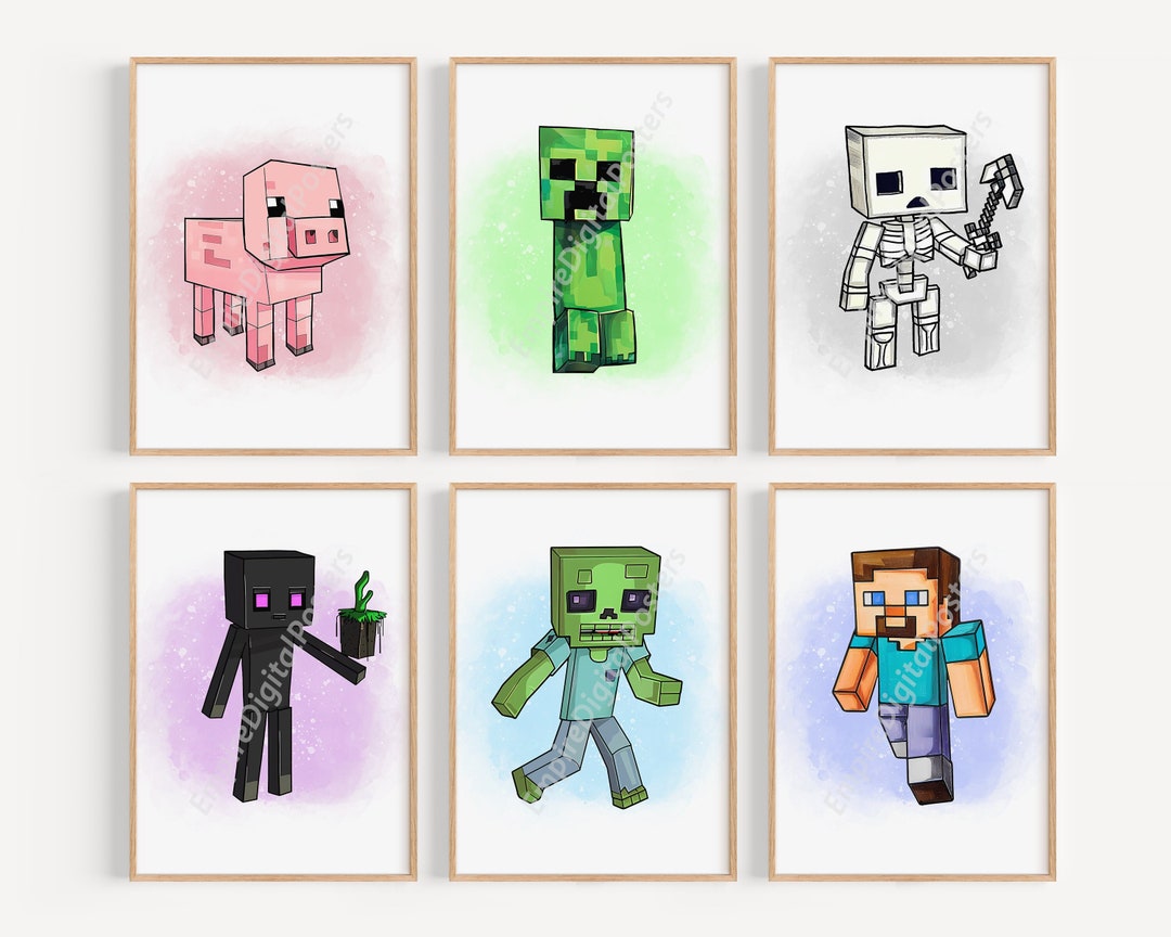 Digital Watercolor Minecraft Drawing Clipart Digital Print, Minecraft ...