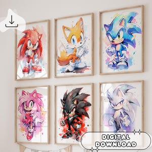 Set di 6 poster Chibi Sonic the Hedgehog - Clipart per bambini, stampe digitali, stampe per bambini, baby shower, poster stampabili, arte murale