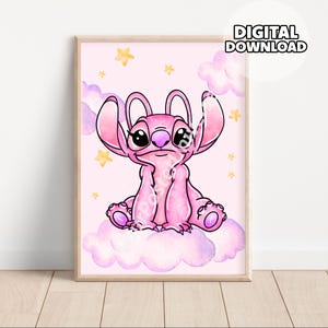 Nursery Angel Poster - Drawing Wall Art, Baby Shower Gift, Stitch Themed, Colorful Watercolor, Playroom Decoration, Nursery Room, Printable