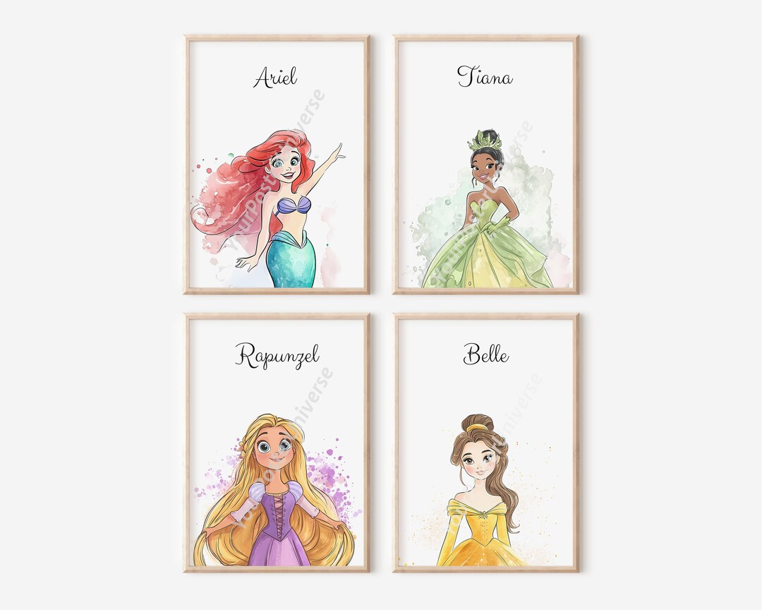 Set of 4 Drawing Princesses - Princess Wall Art, Watercolor Posters ...