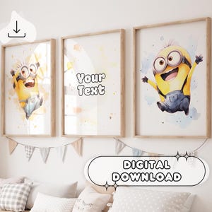Set Of 3 Personalized Minions Poster - Watercolor Poster, Nursery Decor, Custom Prints, Wall Art, Despicable Me, Drawing Poster, Birthday