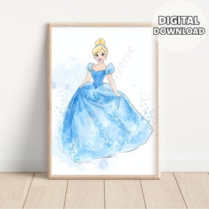 Nursery Princess Wall Art - Drawing Princess Theme, Girls Room Decor, Nursery Room, Wall Decor, Playroom, Baby Shower Gift, Digital Download