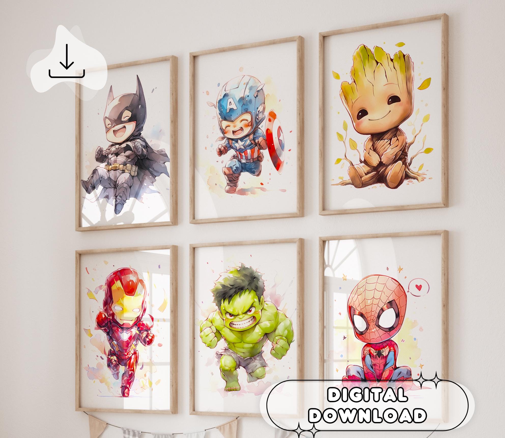 Set of 6 Superhero Wall Art - Nursery Prints, Wall Art, Superhero Kids ...