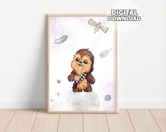 Nursery Space Star Wars Print - Star Wars Wall Art, Prints for Kids, Boys Room Decor, Movie Poster, Nursery Decoration, Chewbacca Poster