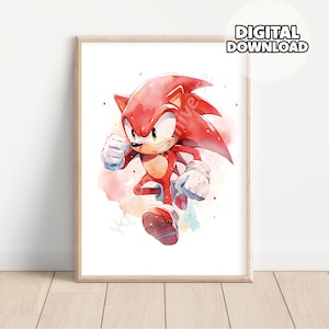 Pósteres de Sonic Knuckles para guardería: acuarela de Tails, impresiones para niños, decoración de sala de juegos, decoración de habitación, regalo para niños, Knuckles