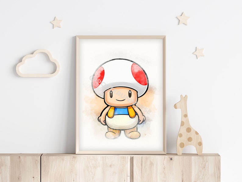 Set of 6 Nursery Super Mario Posters Watercolor Wall Art, Super Mario ...