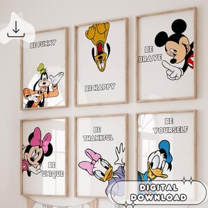 6 Poster di affermazioni di Topolino e amici - Topolino e Minnie, stampe per la cameretta dei bambini, cameretta dei bambini, regalo per baby shower, arte digitale, positiva per la sala giochi