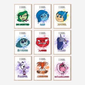 Set Of 9 Inside Out 2 Faces - "I Feel" , Emotions Poster Set, Nursery Decor, Kids Room Decoration, Gift for Kids, Playroom, Party Wall Art