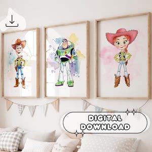 Set Of 3 Drawing Popular Toy Posters - Wall Decor, Prints for Kids, Baby Room Shower, Decoration Room, Digital Download, Watercolor Painting