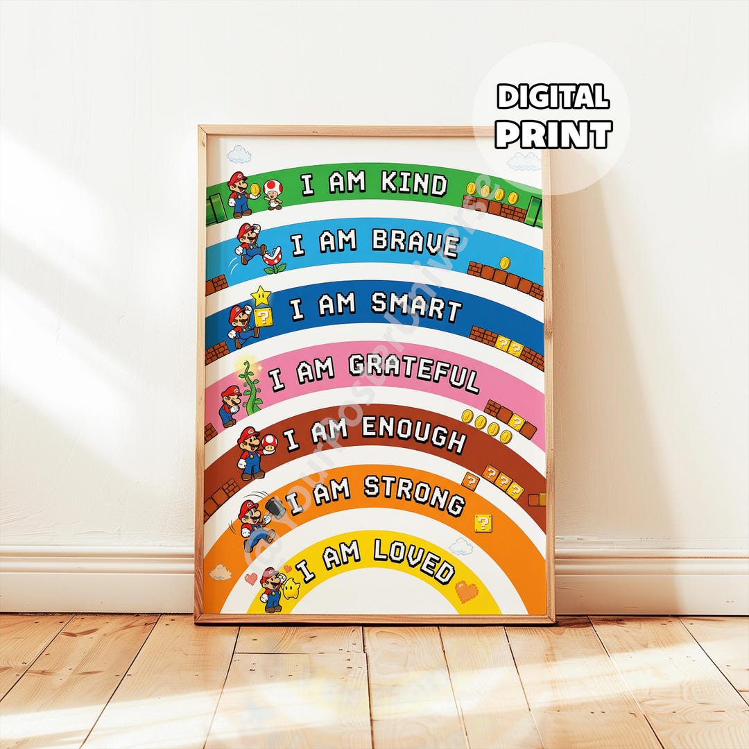 Mario Optimistic Positive Mario Affirmation Print- Prints for Kids, Classroom Decor ...