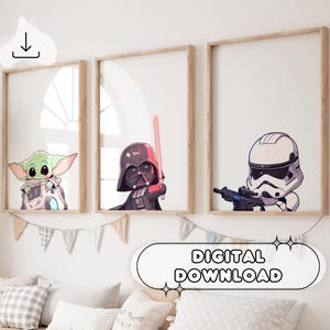 Juego de pósteres minimalistas digitales de Star Wars: decoración de pared para niños, póster imprimible, impresiones para niños, dormitorio de niños, baby shower, listo para imprimir