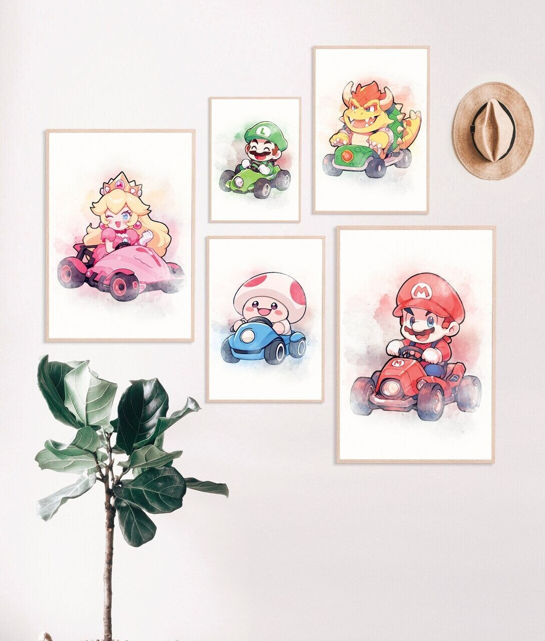 Set of 5 Watercolor Mario Kart Posters - Nursery Decor, Prints for Kids ...