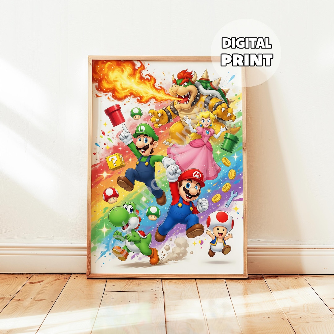 Nursery Watercolor Super Mario Bros Print - Hand-drawing Mario Poster ...