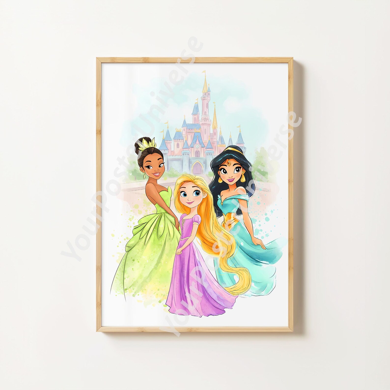 Drawing 3 Princesses Castle Poster, Princess Fairy Tale, Watercolor ...