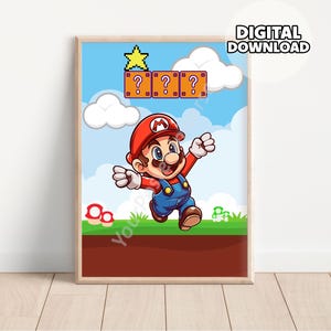 Cartoon Super Mario Bros Poster - Gaming Room, Kids Room Decoration, Video Game Poster, Mario and Luigi, Super Mario Wall Art, Nursery Decor