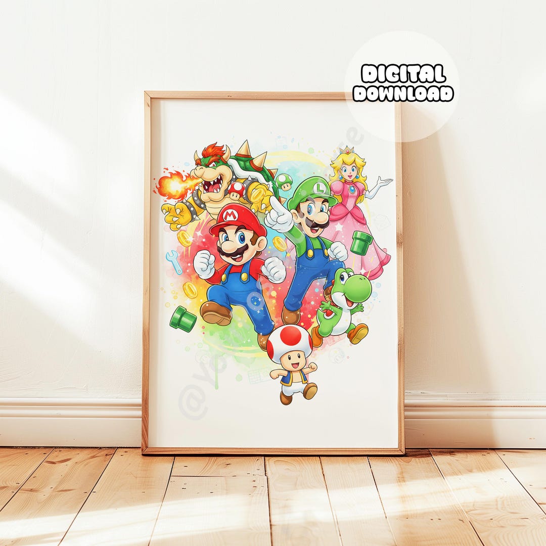 Watercolor Super Mario Bros Print - Hand-drawing Mario Poster, Luigi ...