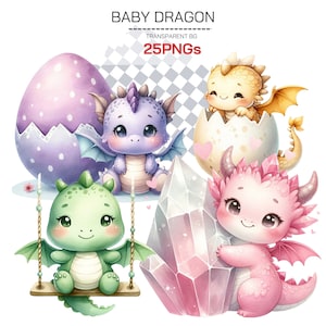 Baby Drache Clipart - entzückender Baby Drache PNG, Fantasy Aquarell Drachen Kunst, süße Drache Zeichnung für Kinder, digitaler Download Clipart